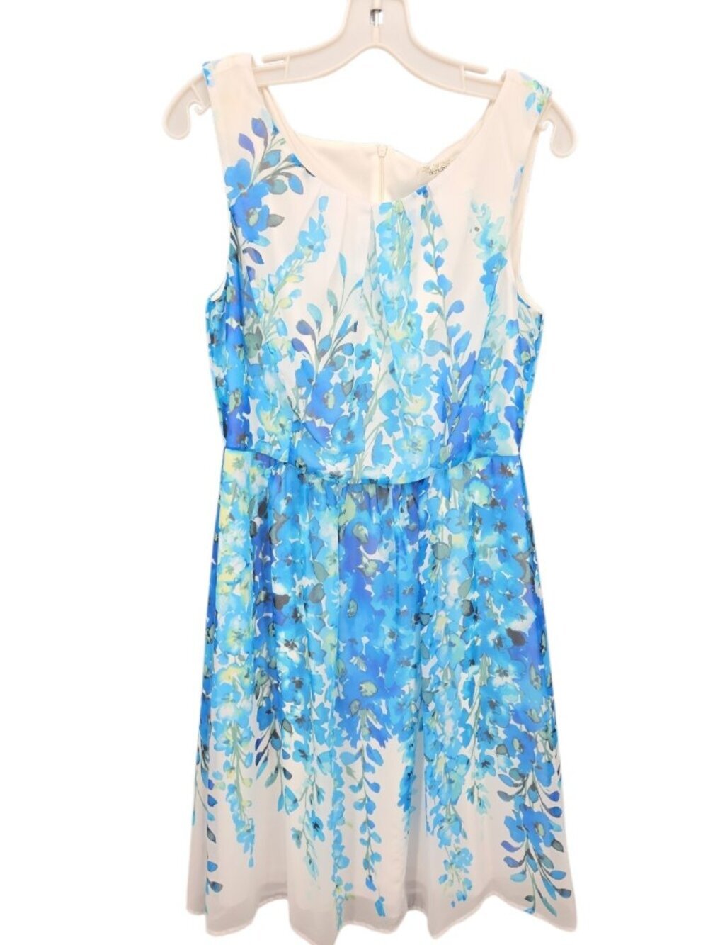 Dressbarn Blue White Floral Dress Sz 10 Sleeveless Lined Garden Party